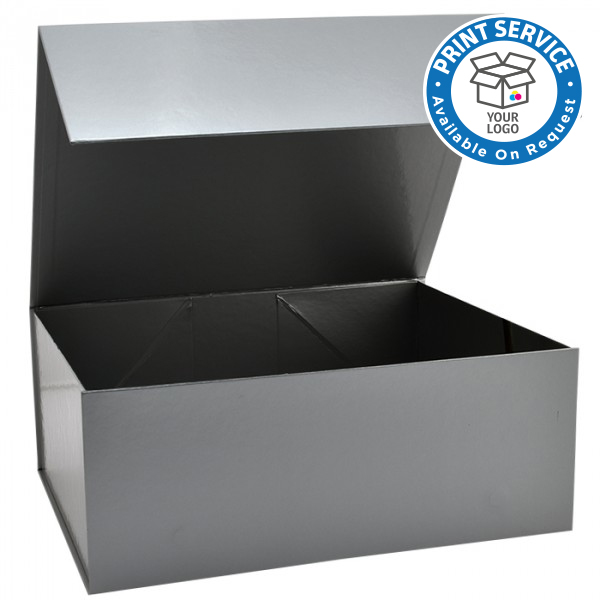 Extra Large Silver Magnetic Gift Boxes supplied flat packed with a Magnetic hinged lid